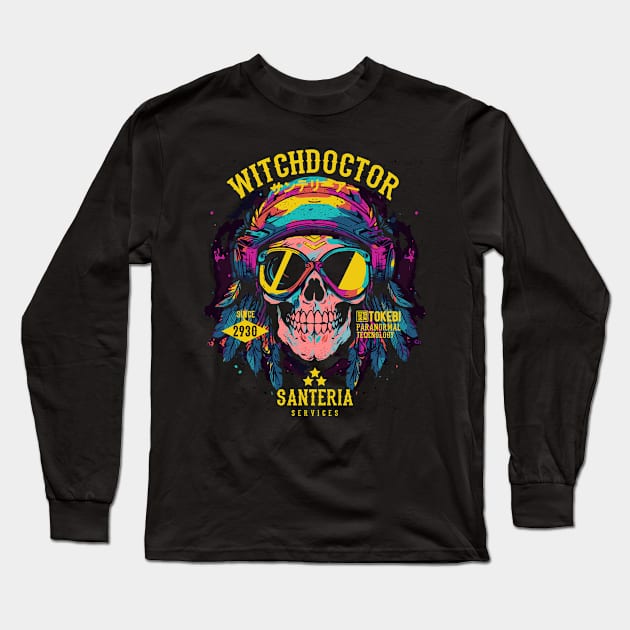 Witch Doctor Skull Long Sleeve T-Shirt by TOKEBI